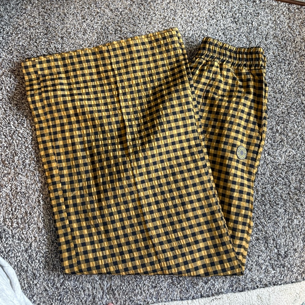 Yellow and Black Checkered Wide Leg Pants